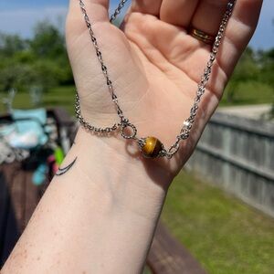 Silver Choker or Bracelet with Tiger's Eye Pendant
